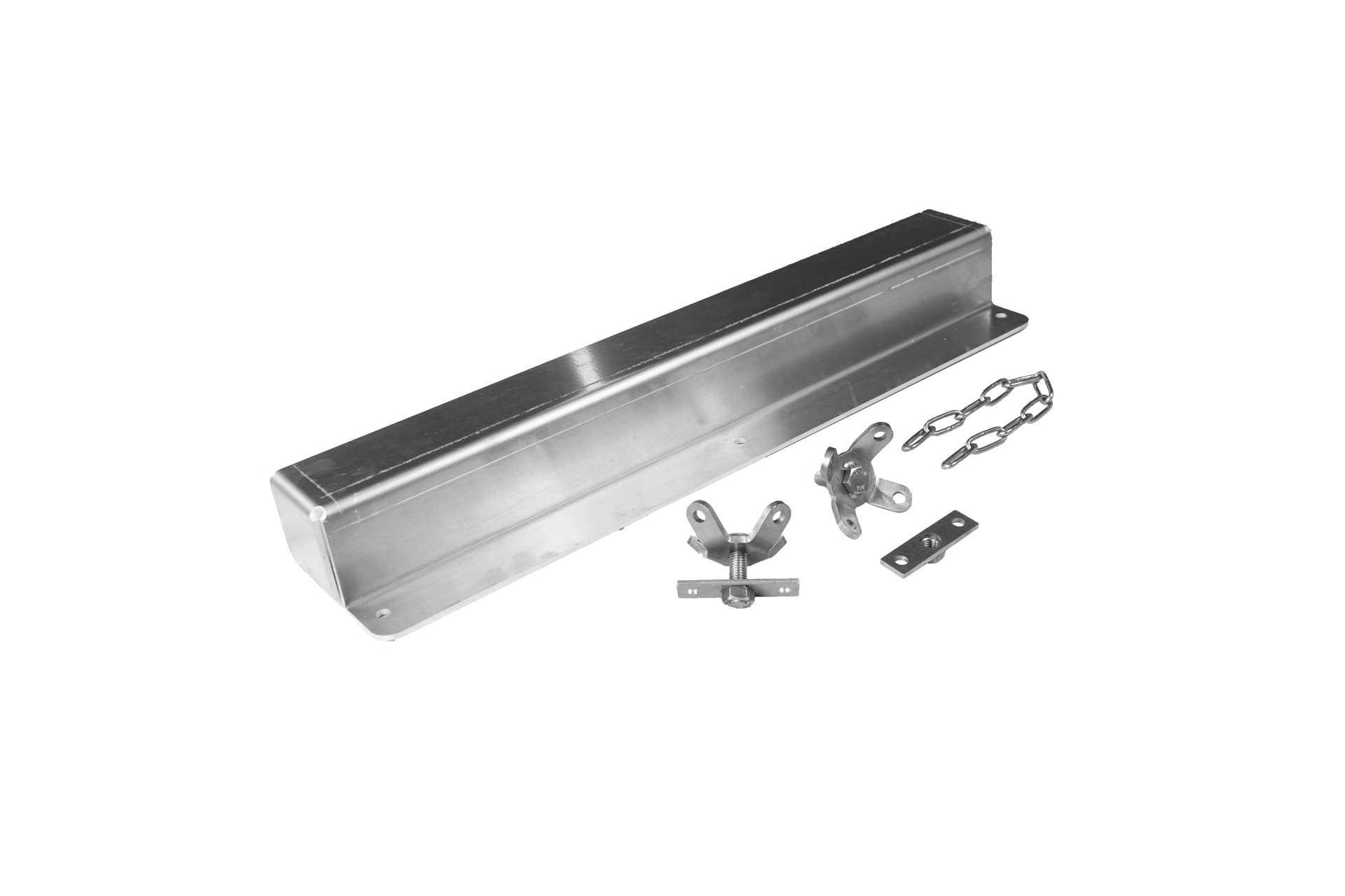 Rampenmontageset bestehend aus einem Aluminiumschuh und zwei Sternschrauben